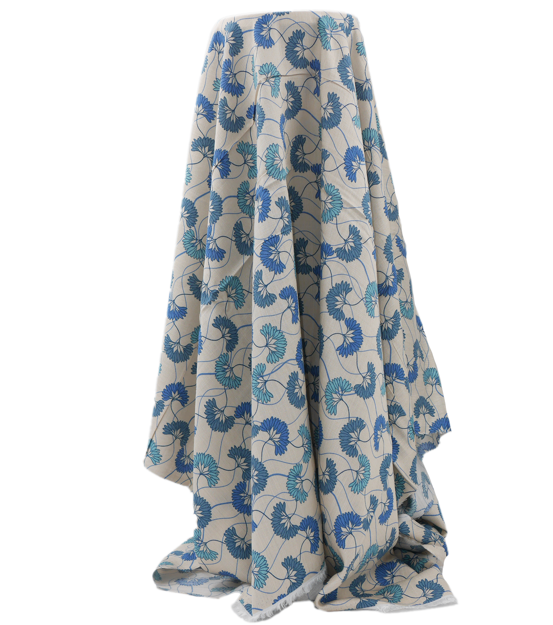 Printed Bamboo Cotton $16.00p/m - Fan Flower Blue