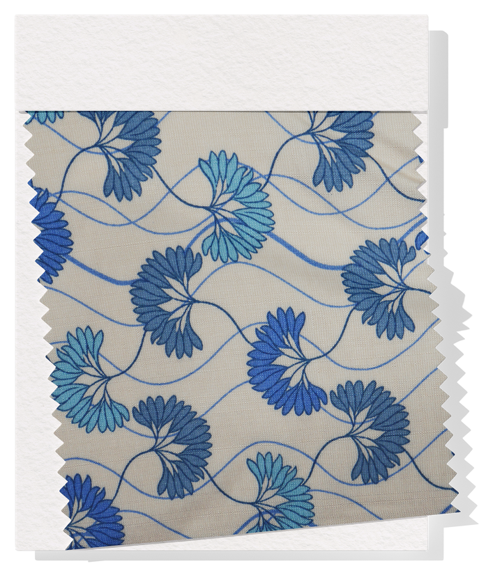 Printed Bamboo Cotton $16.00p/m - Fan Flower Blue