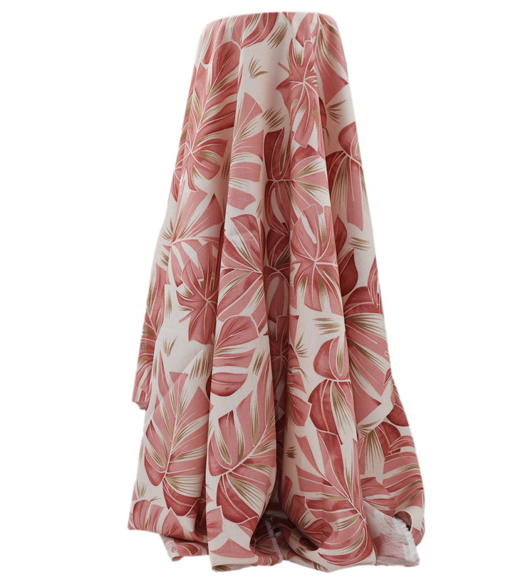 Printed Bamboo Cotton $16.00p/m - Monstera Leaf Pink