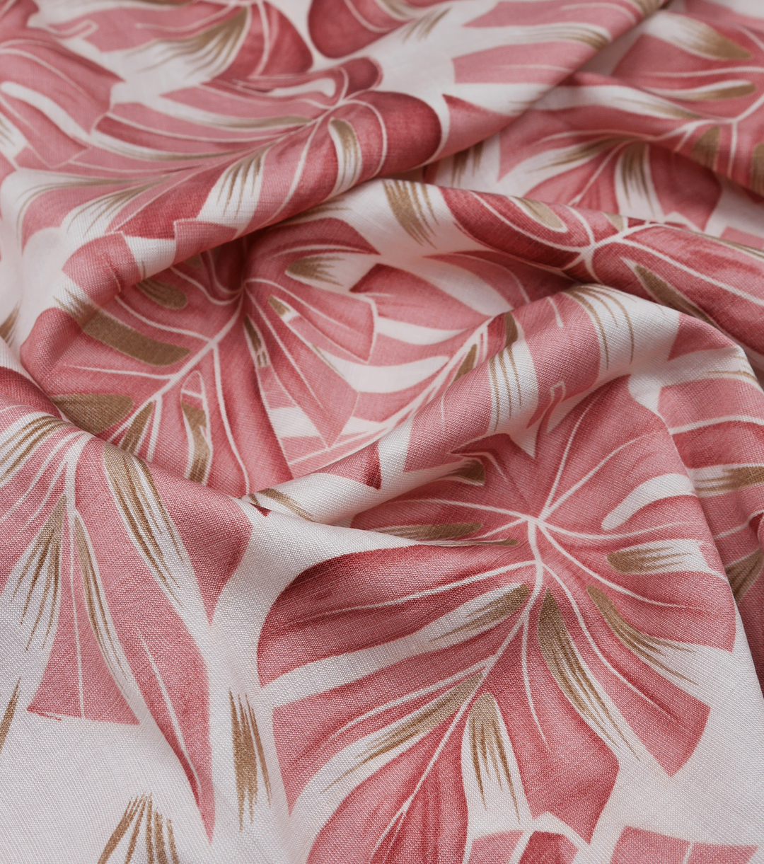 Printed Bamboo Cotton $16.00p/m - Monstera Leaf Pink