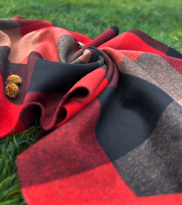 DOUBLE FACED CHECK WOOL $24.00P/M - Buffalo Check Red & Charcoal