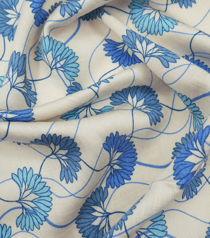 Printed Bamboo Cotton $16.00p/m - Fan Flower Blue