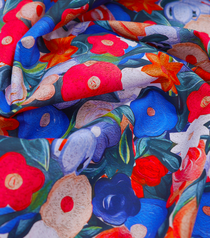 Digital Printed Cotton Poplin $14.00p/m - Bold Painterly Blooms