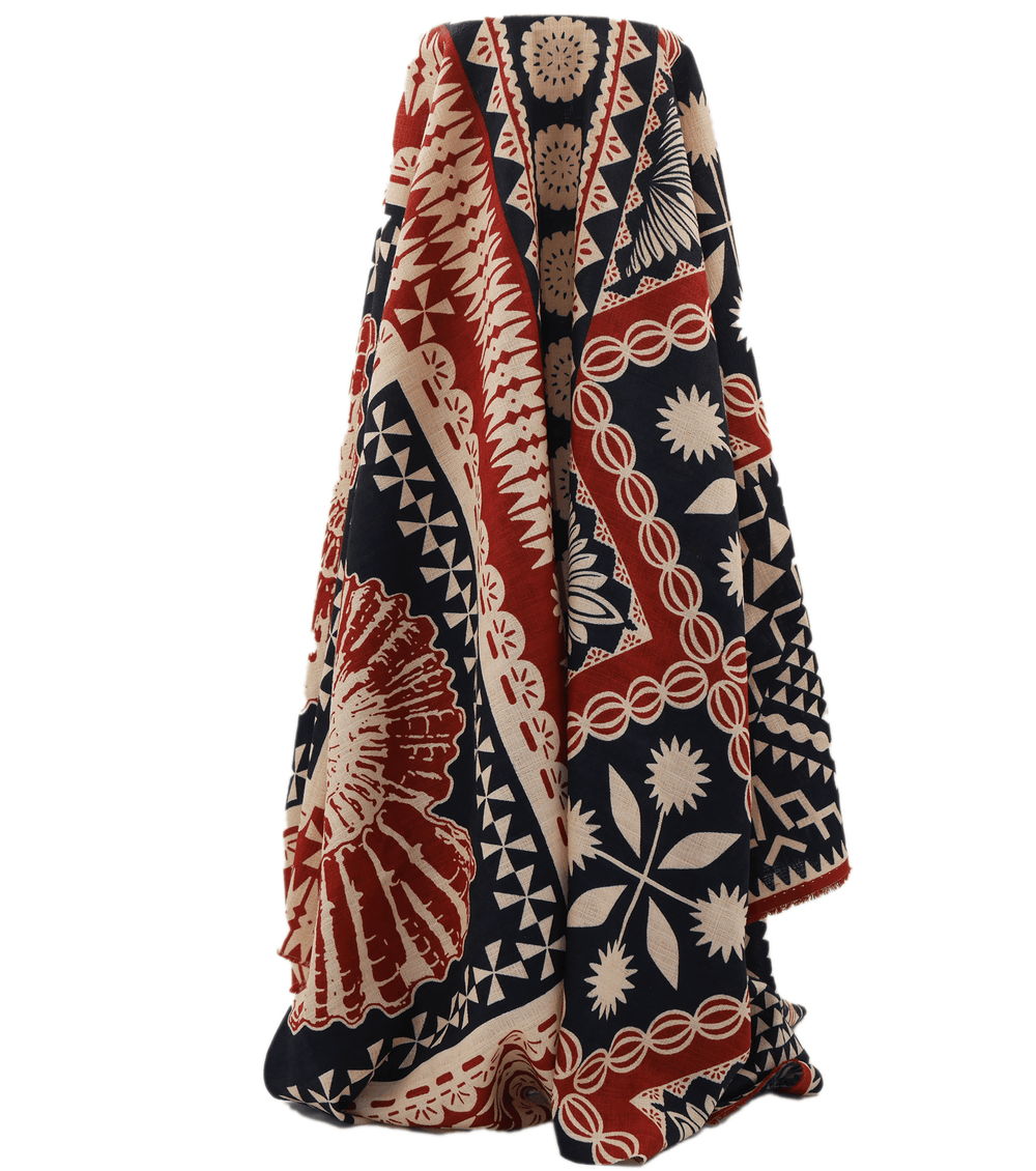 COTTON DOBBY PACIFIC FIJIAN PRINT $10.00P/M - Cream & Rust (Design A) - The Fabric Shop