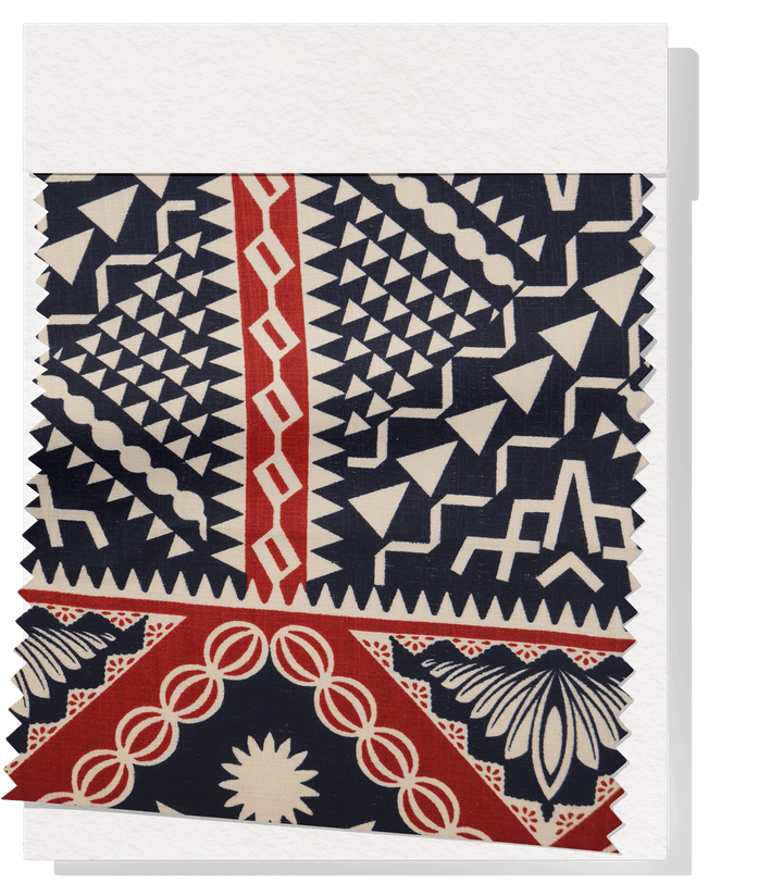 COTTON DOBBY PACIFIC FIJIAN PRINT $10.00P/M - Cream &amp; Rust (Design A) - The Fabric Shop