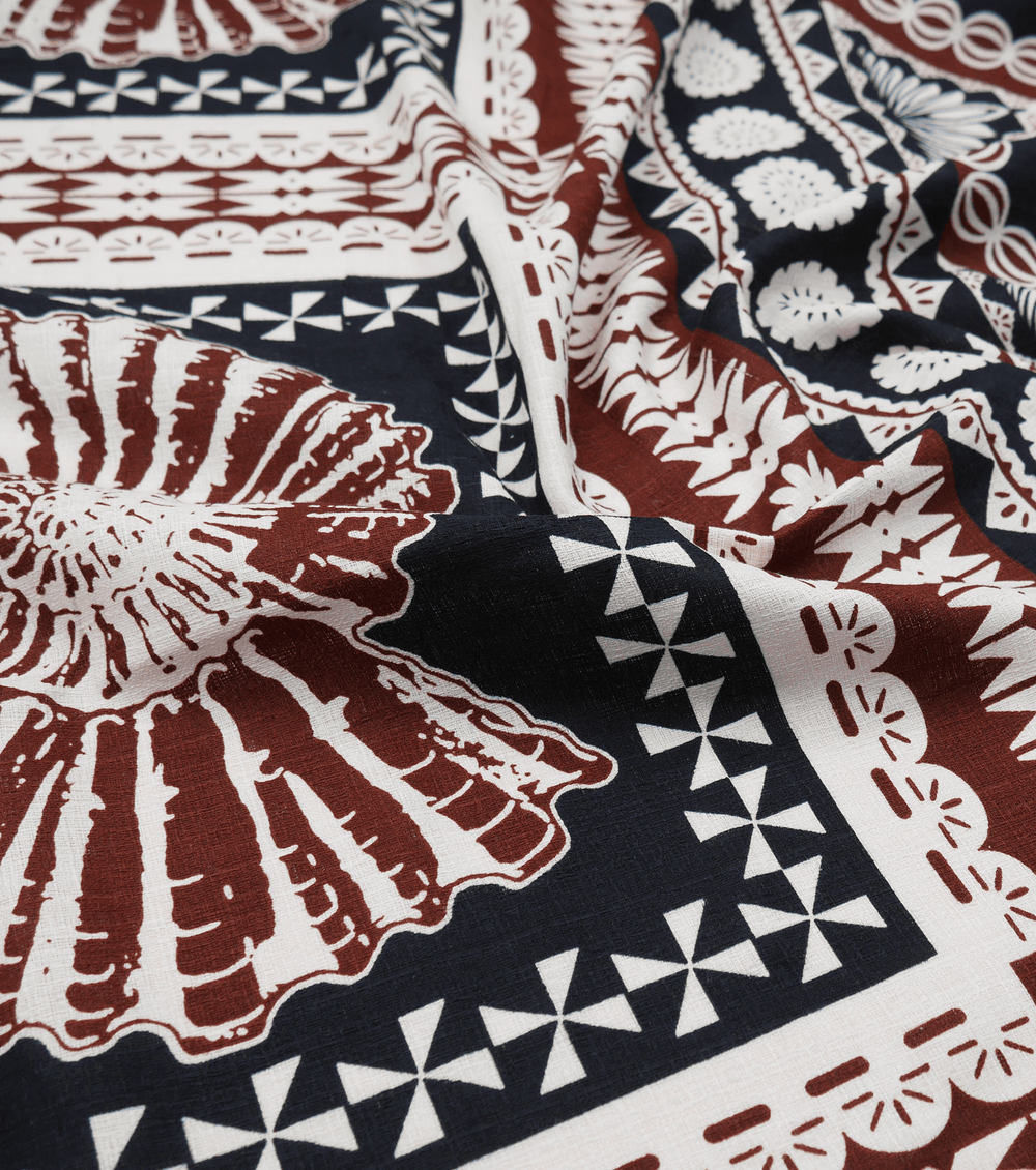 COTTON DOBBY PACIFIC FIJIAN PRINT $10.00P/M - Ivory & Cocoa (DESIGN A) - The Fabric Shop