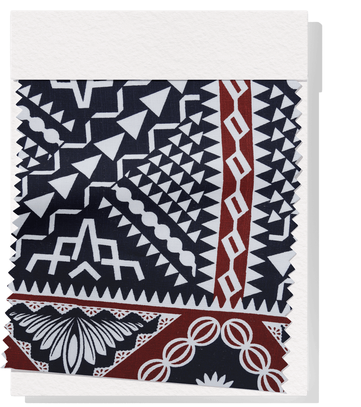 COTTON DOBBY PACIFIC FIJIAN PRINT $10.00P/M - WHITE &amp; COCOA (DESIGN A) - The Fabric Shop