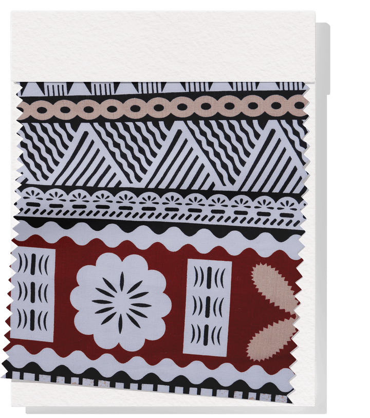 COTTON DOBBY PACIFIC FIJIAN PRINT $10.00P/M - White &amp; Red (DESIGN B) - The Fabric Shop