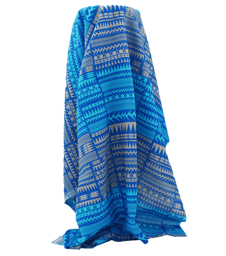 Cotton Dobby Pacific Print $10.00p/m - Design  8 Blue &amp; Beige - The Fabric Shop