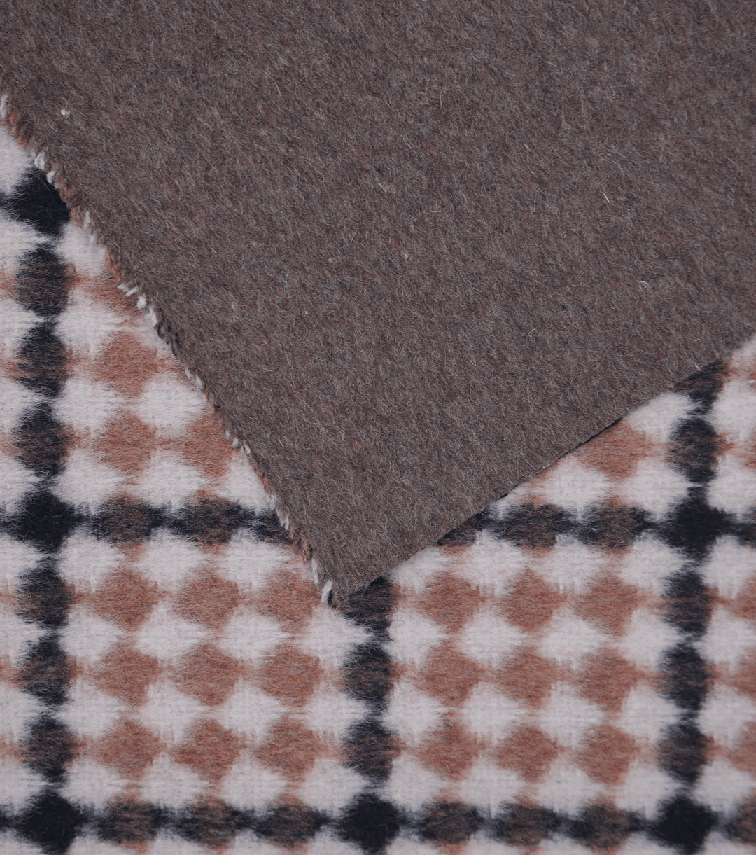 DOUBLE FACED CHECK WOOL $24.00P/M - Mocha Diamond - The Fabric Shop