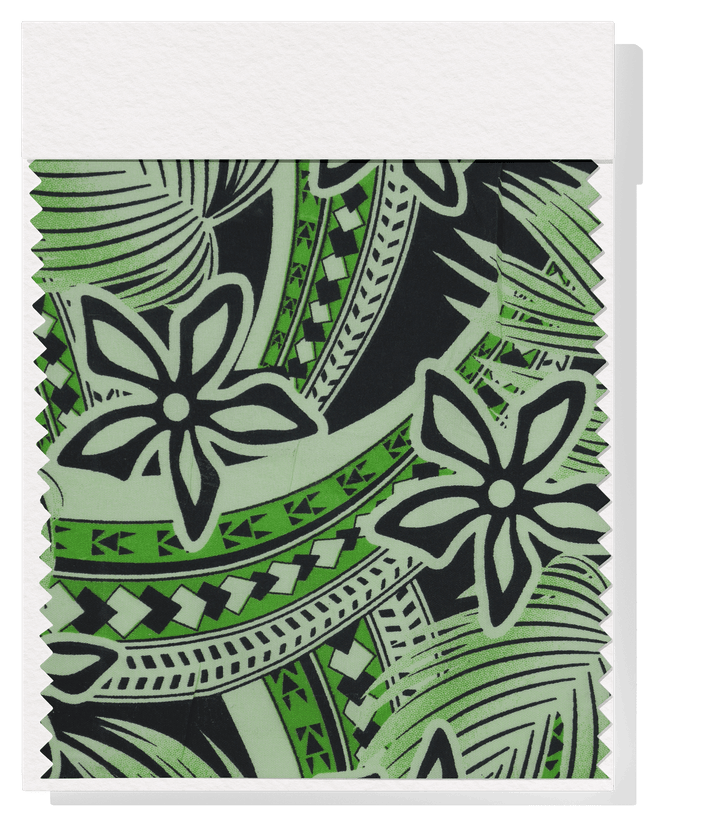 POLYESTER / COTTON PACIFIC PRINT $3.00P/M - GREEN &amp; BLACK - The Fabric Shop