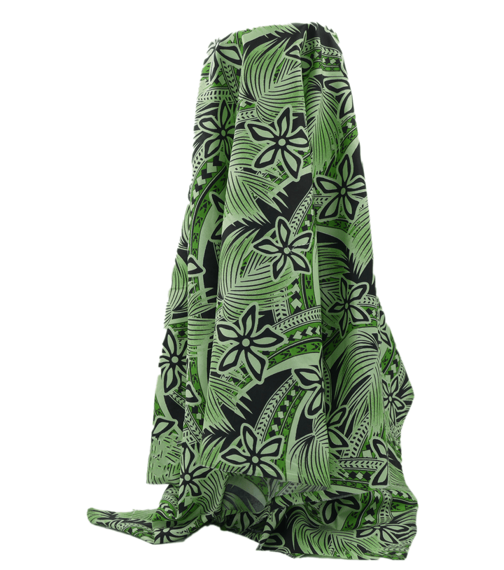 POLYESTER / COTTON PACIFIC PRINT $3.00P/M - GREEN &amp; BLACK - The Fabric Shop