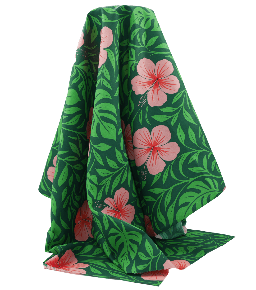 POLYESTER / COTTON PACIFIC PRINT $3.00P/M - GREEN &amp; PINK - The Fabric Shop