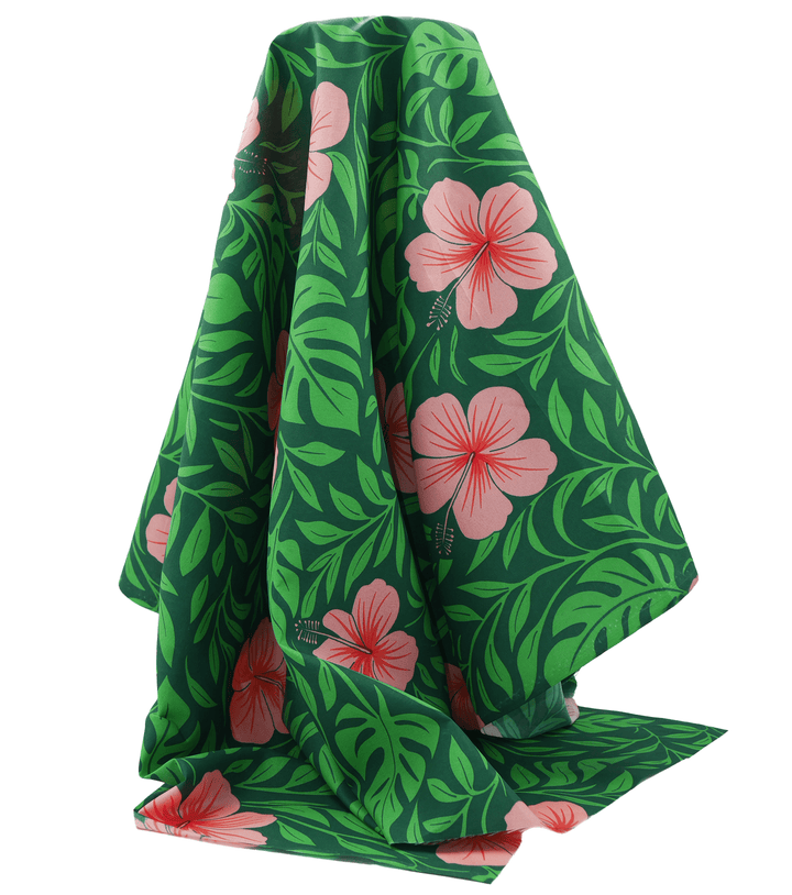 POLYESTER / COTTON PACIFIC PRINT $3.00P/M - GREEN &amp; PINK - The Fabric Shop