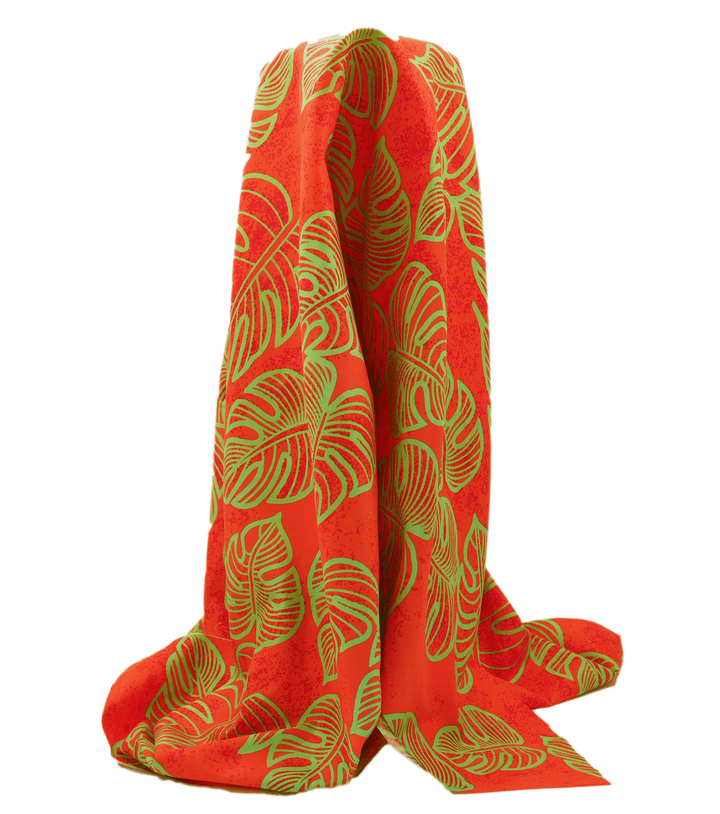 POLYESTER / COTTON PACIFIC PRINT $3.00P/M - ORANGE &amp; LIME - The Fabric Shop