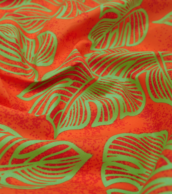 POLYESTER / COTTON PACIFIC PRINT $3.00P/M - ORANGE &amp; LIME - The Fabric Shop