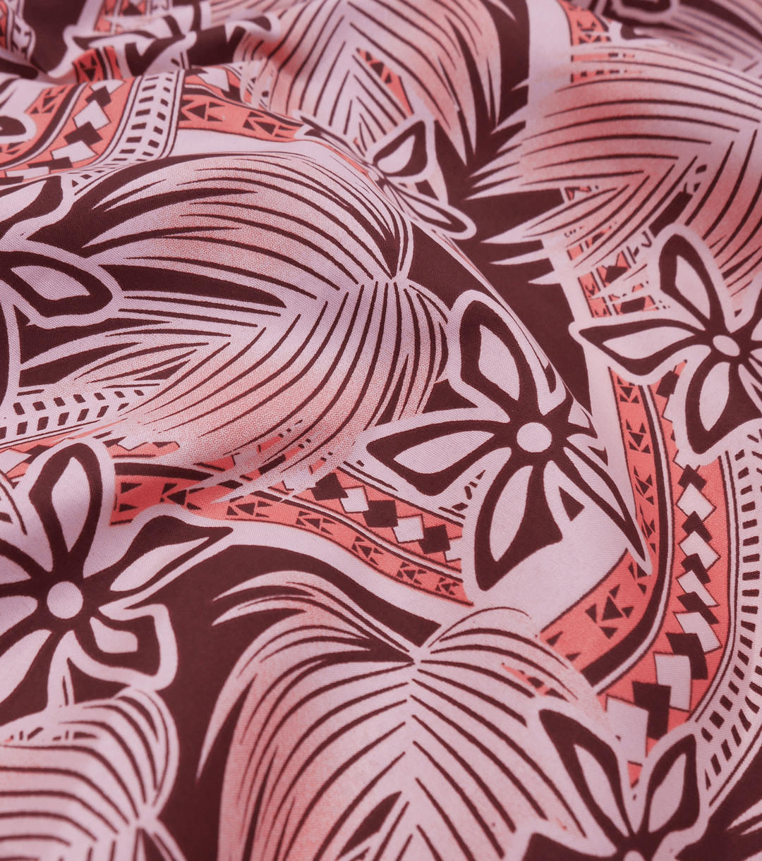 POLYESTER / COTTON PACIFIC PRINT $3.00P/M - Pink &amp; maroon - The Fabric Shop