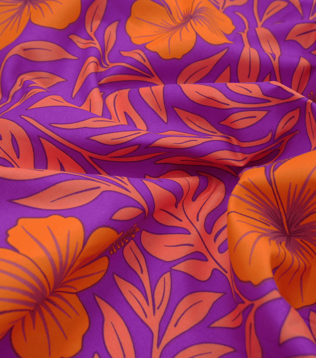 POLYESTER / COTTON PACIFIC PRINT $3.00P/M - Purple &amp; Orange - The Fabric Shop