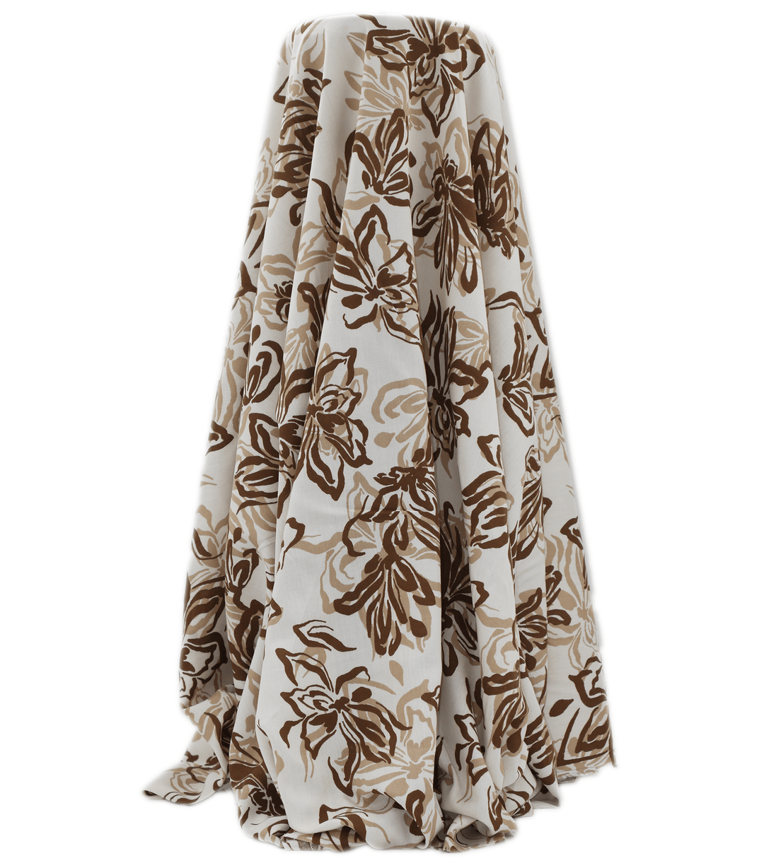 PRINTED RAYON $12.00P/M - MOCHA BLOOM - The Fabric Shop