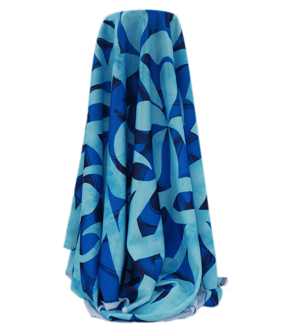 STRETCH POLYESTER PACIFIC PRINT $12.00P/M Blue - The Fabric Shop