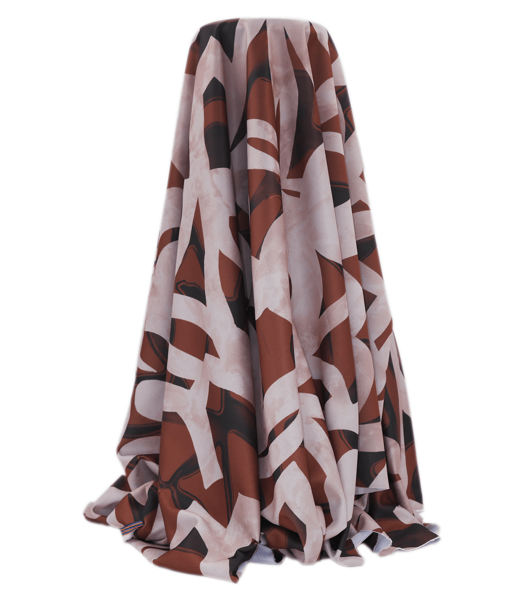 STRETCH POLYESTER PACIFIC PRINT $12.00P/M Brown - The Fabric Shop