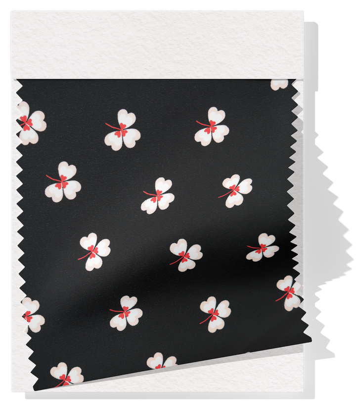 Printed Polyester $5.00p/m - Black w/ white flower  (Online Only)