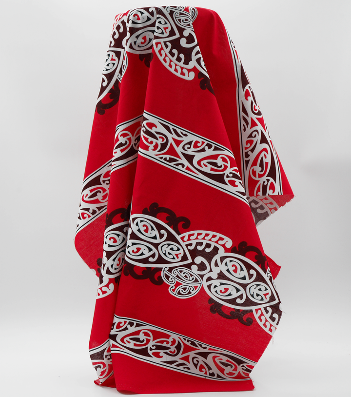 Cotton Maori Koru Design $8.00p/m - Red