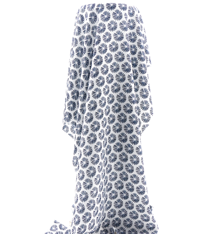 Printed Polyester Chiffon $5.00p/m - White w/ navy flowers