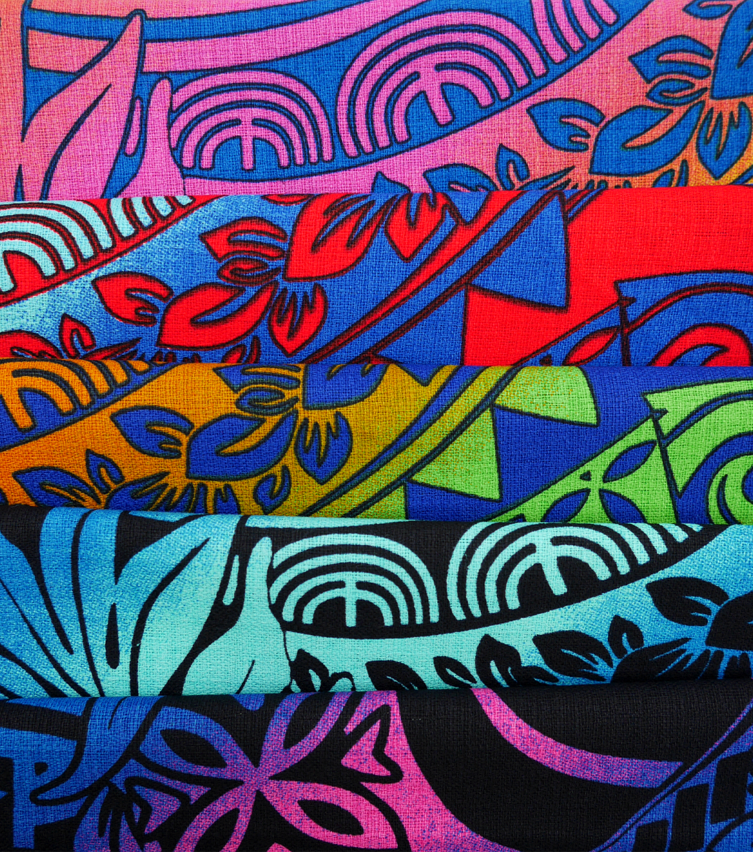 Cotton Dobby Pacific Print $10.00p/m - Design  1 Royal, Orange &amp; Green - The Fabric Shop