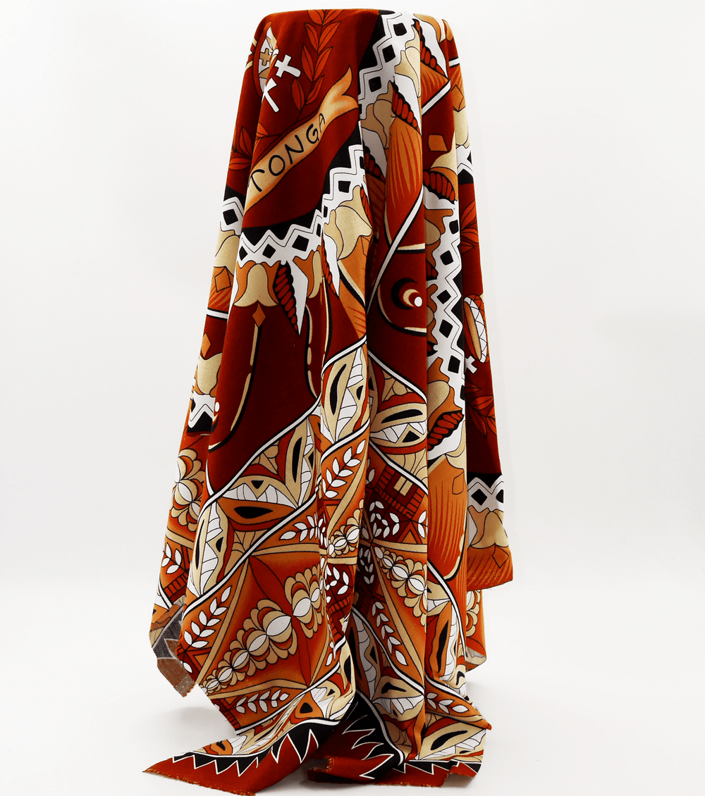 Cotton Dobby Pacific Tongan Print $10.00p/m - Design 2 Maroon - The Fabric Shop