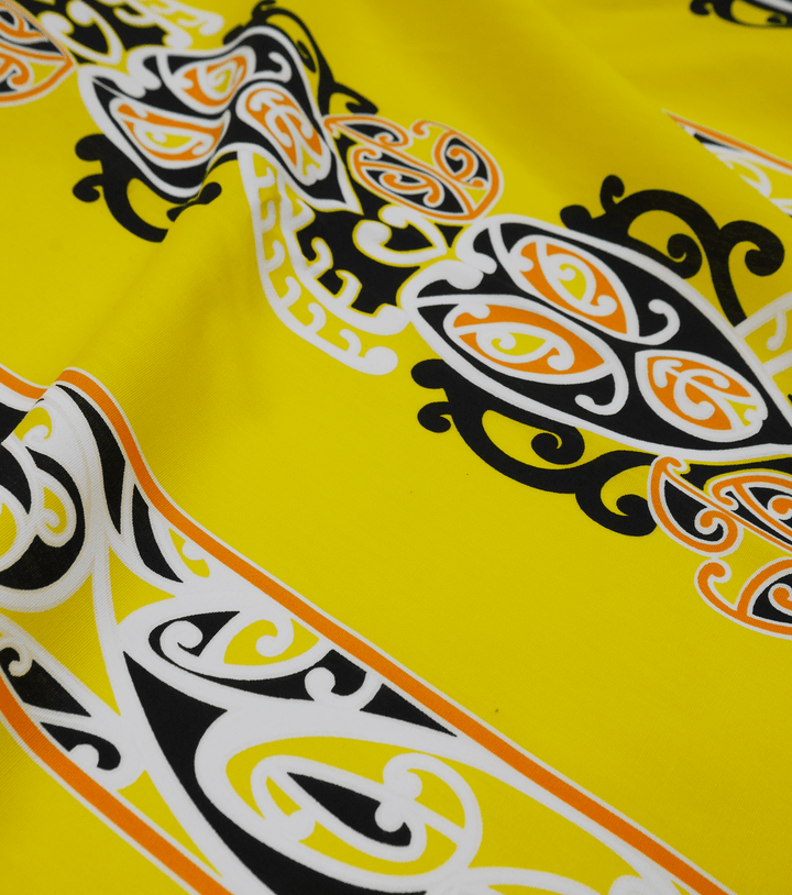 Cotton Maori Koru Design $8.00p/m - Yellow - The Fabric Shop