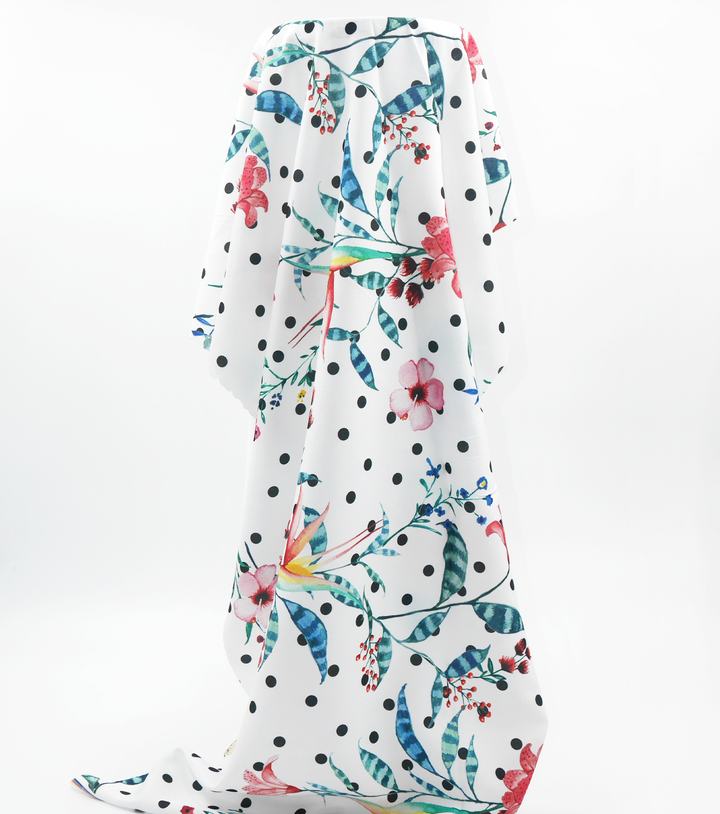 Printed Polyester $5.00p/m - White Polkadot Floral