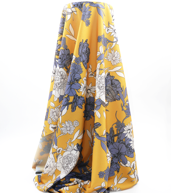Printed Polyester $5.00p/m Golden Mustard Floral