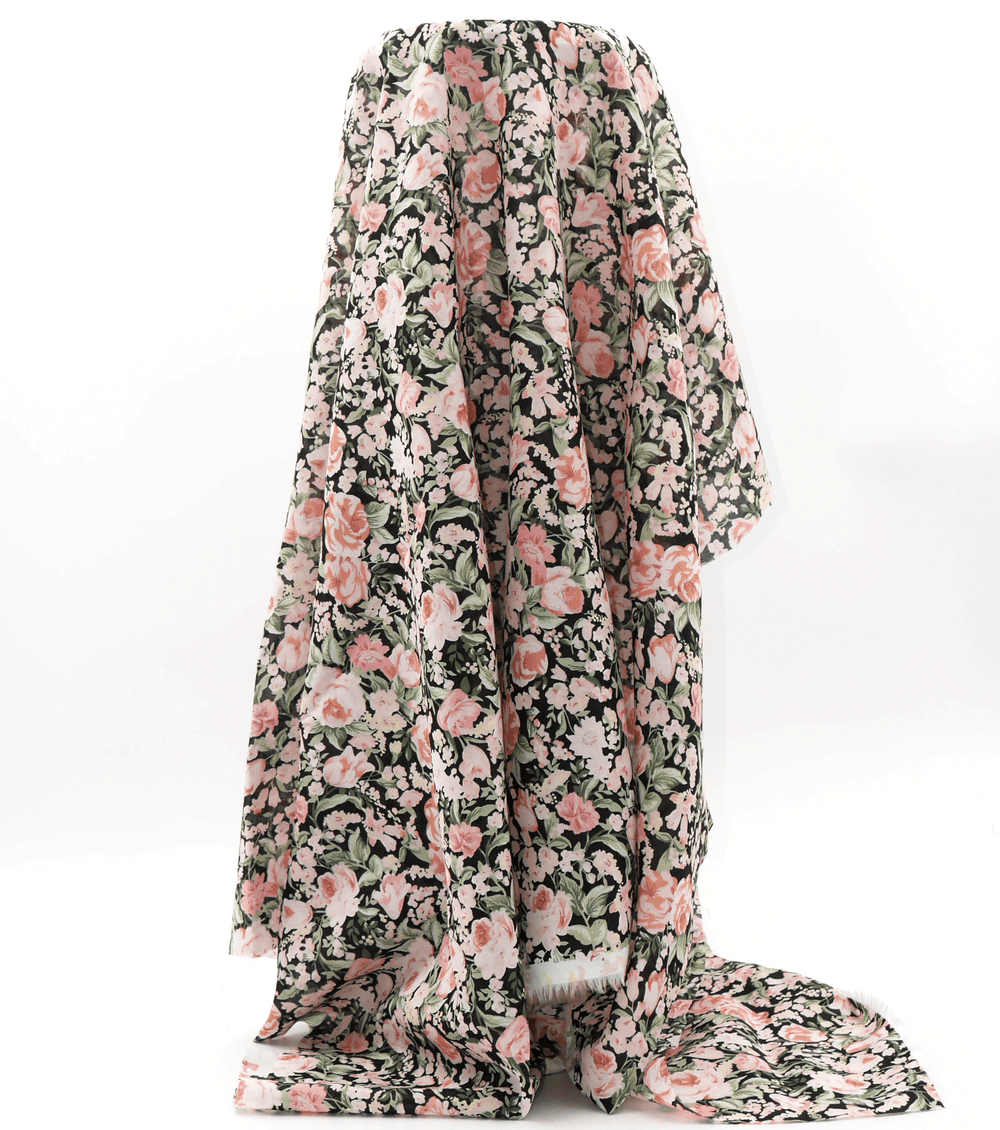 Printed Cotton Voile $12.00p/m - Black & Pink Design 1 - The Fabric Shop