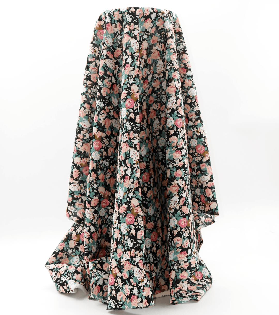 Printed Cotton Voile $12.00p/m - Black &amp; Pink Design 3 - The Fabric Shop