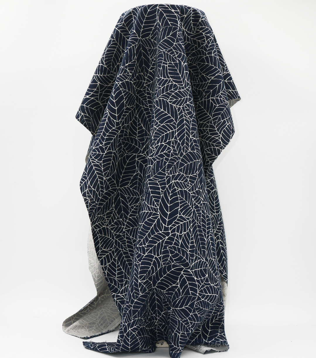 Printed Linen / Cotton $28.00p/m - Navy Leaf