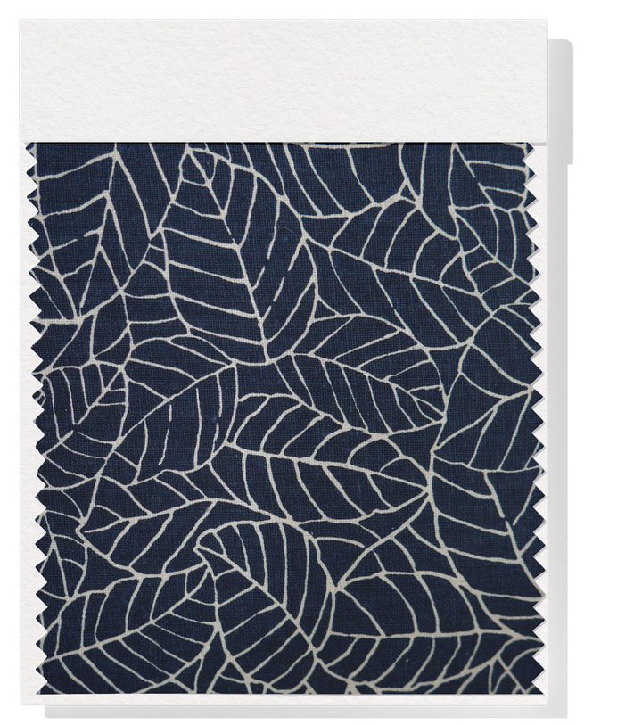 Printed Linen / Cotton $28.00p/m - Navy Leaf