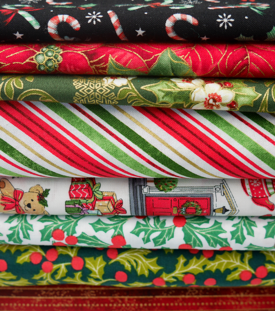 Christmas Cotton Craft Print - $14.00p/m - Christmas Poinsettia ( Red & Green)